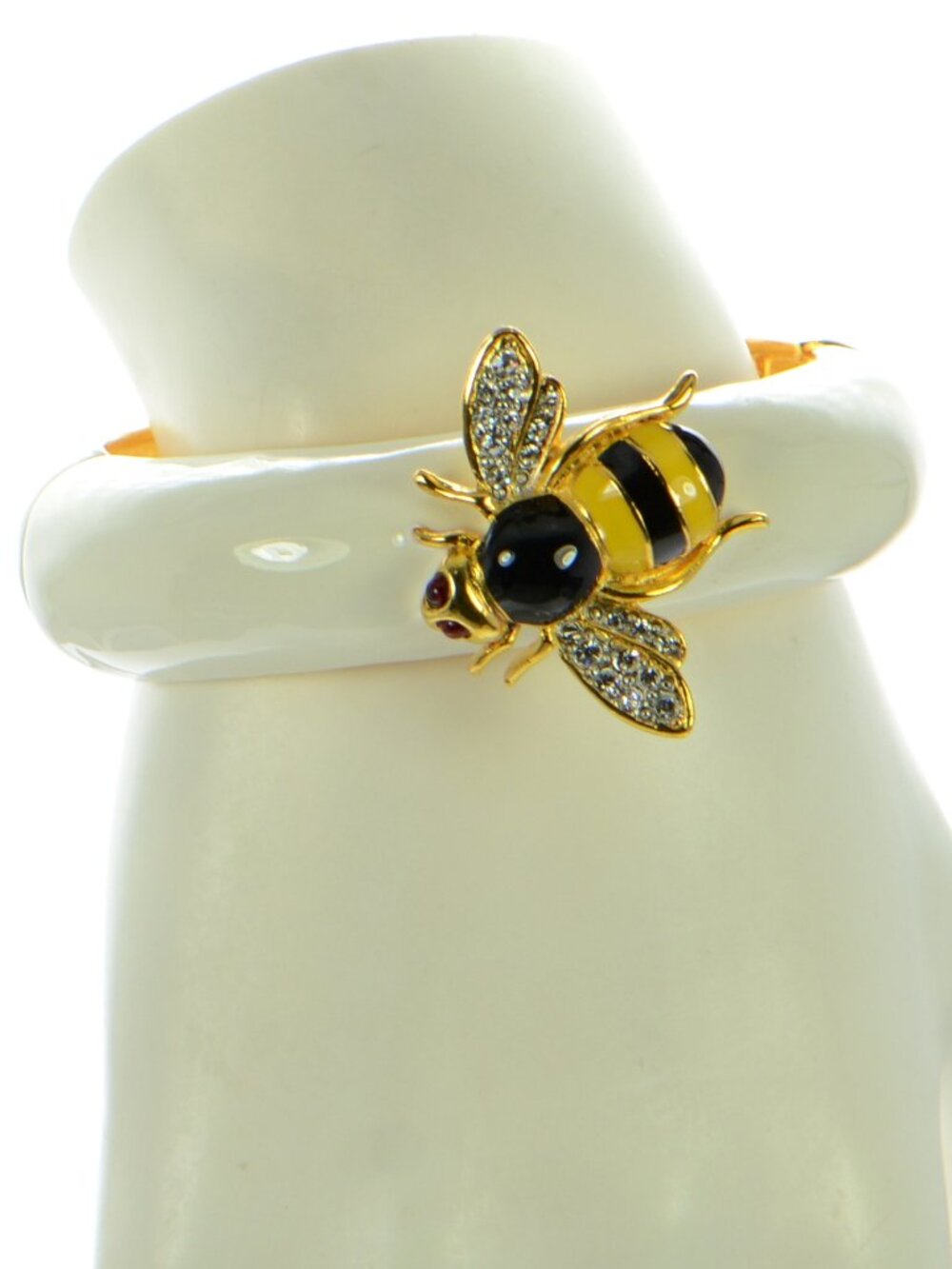 Kenneth Jay Lane KJL White Enamel Bee Bracelet
